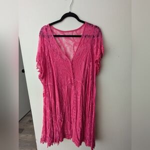 Pink dress with lace overlay